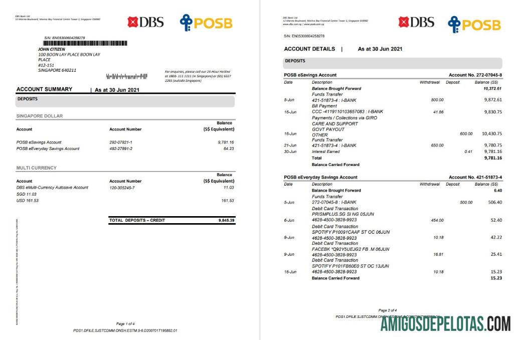 Singapore DBS 4 Pages amostra